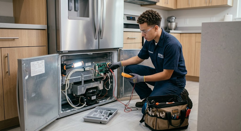 Fridge repair diagnostic illustration